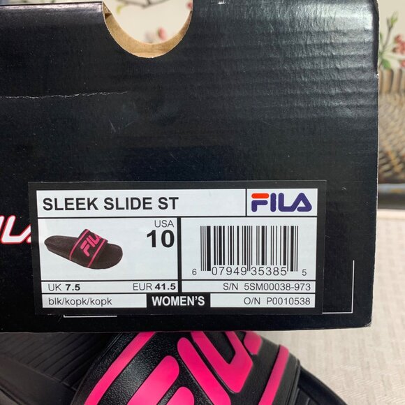 Fila Sleek Slide ST Womens Sandals Size 10  Black With Pink Logo - Picture 3 of 5